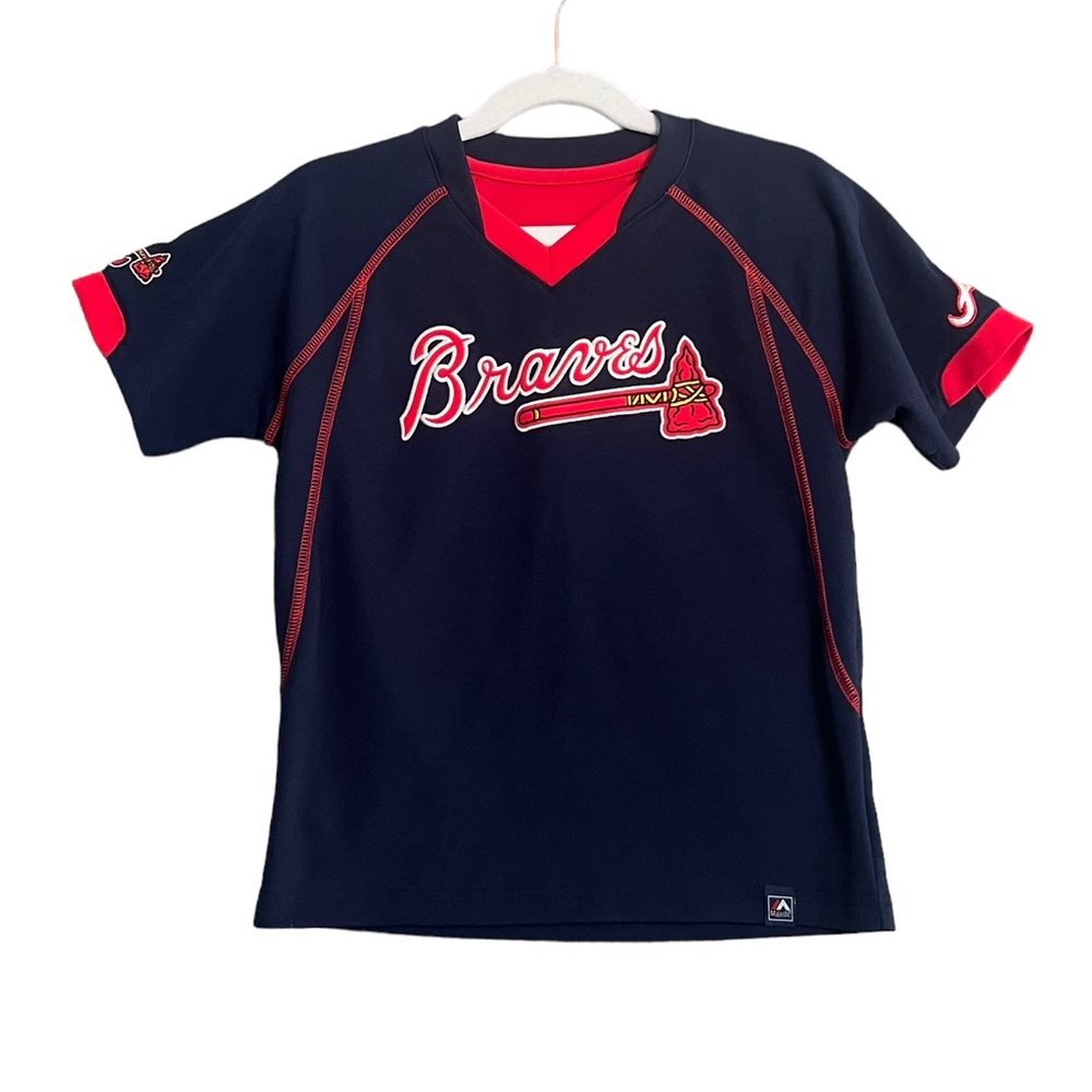 Majestic Atlanta Braves Navy and Red Kids Jersey